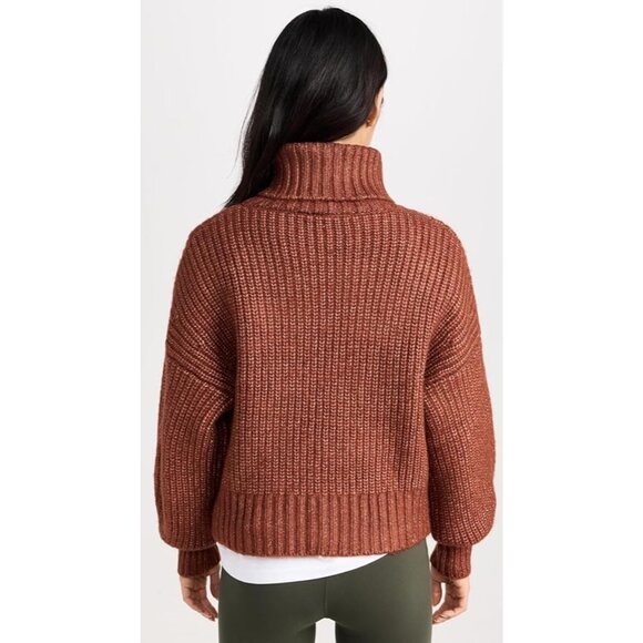 NWT Varley Rogan Cropped Knit Smoked Paprika M Ribbed Pullover Turtleneck Sweate - Picture 3 of 13